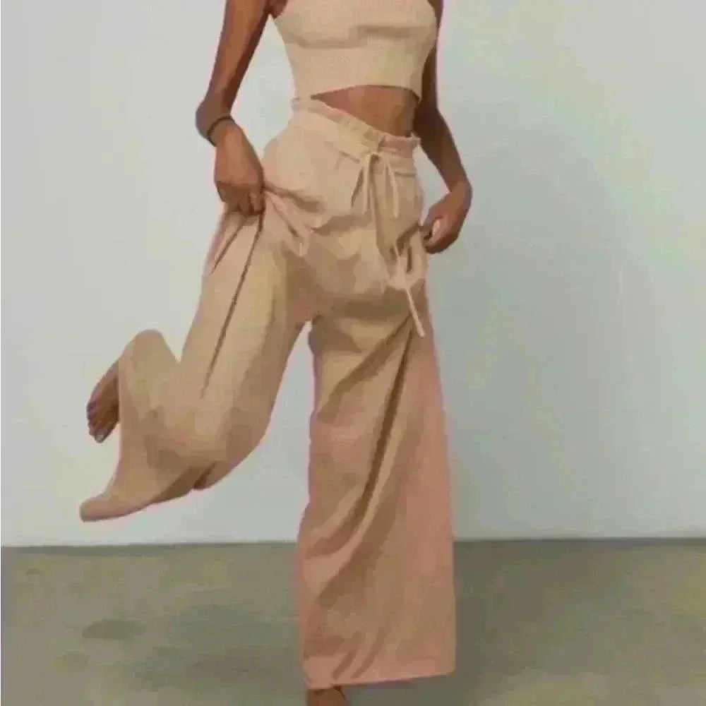 New Lunya Cozy Cotton Silk Relaxed Ankle Pant Lounge/Meditative Otium Tan M